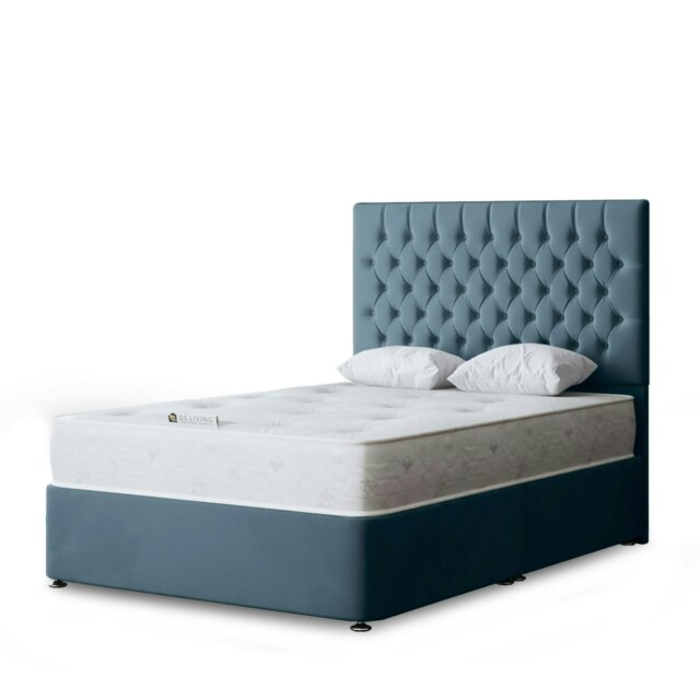 Seraphine Divan Bed with Upholstered Headboard - Two Drawers - Blue - Super King