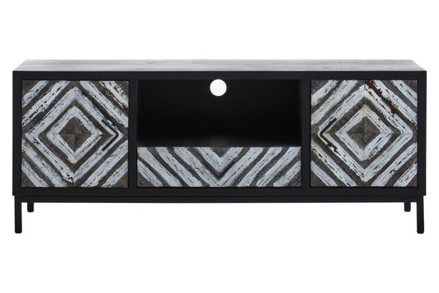 Interiors by Premier Geometric Pattern Black Frame Media Unit, Durable Livingroom TV Unit, Strorage Modern TV Stand With Storage