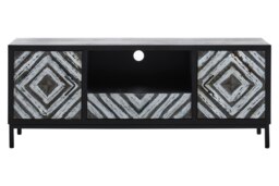 Interiors by Premier Geometric Pattern Black Frame Media Unit, Durable Livingroom TV Unit, Strorage Modern TV Stand With Storage