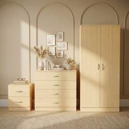 Vida Designs Riano 3 Piece Bedroom Set (2 Drawer Bedside Chest, 4 Drawer Chest, 2 Door Wardrobe) - Pine