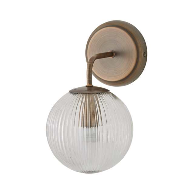 ValueLights Kempton Brushed Brass Wall Light Ribbed Globe Shade Bronze