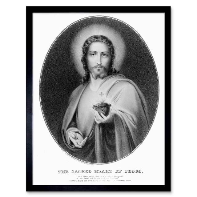 "Painting Allegory Message Jesus Sacred Heart 12x16"" Framed Wall Art Print"