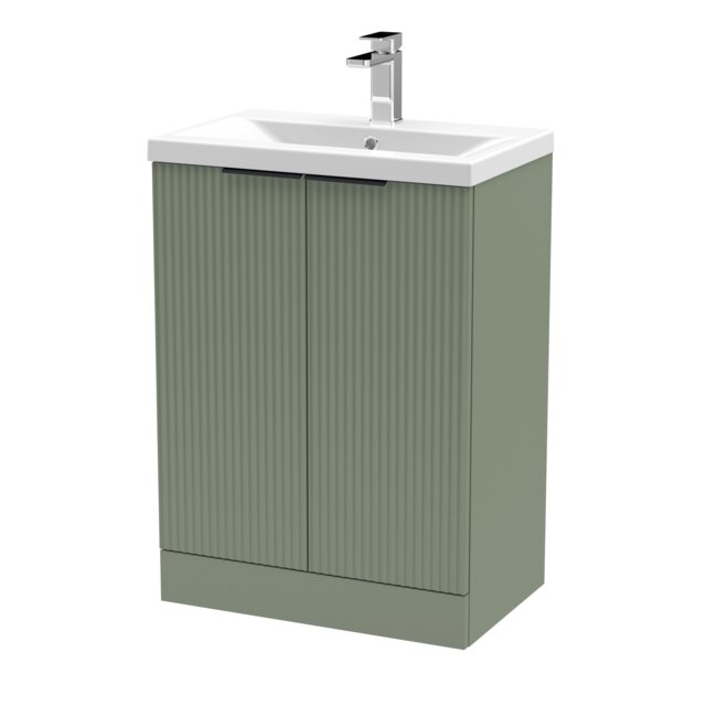 Balterley Fluted Floor Standing Vanity with Basin, 2 Doors & Handles Green Satin Green