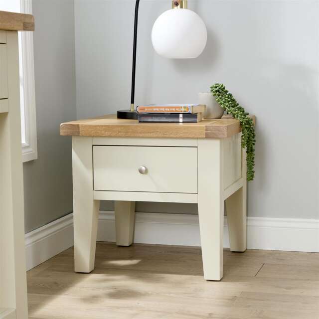 Bedroom Solid Wooden 1 Drawer Side Lamp Table Bedside Cabinet Oak Top White White