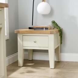 Bedroom Solid Wooden 1 Drawer Side Lamp Table Bedside Cabinet Oak Top White White