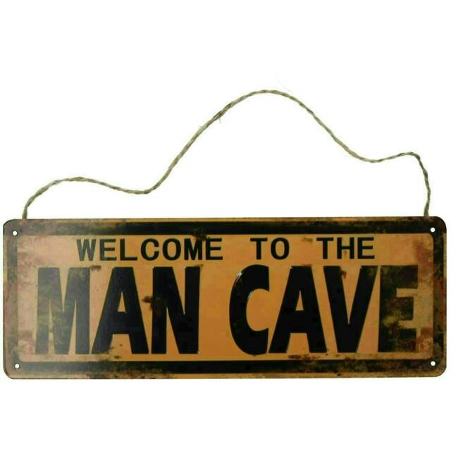 Retro Hanging 'Welcome To Man Cave'Metal Sign PrePunched Holes 13x36cm