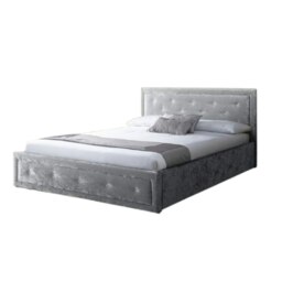 4ft6 Double Fabric Diamante Ottoman Bed Frame In Silver