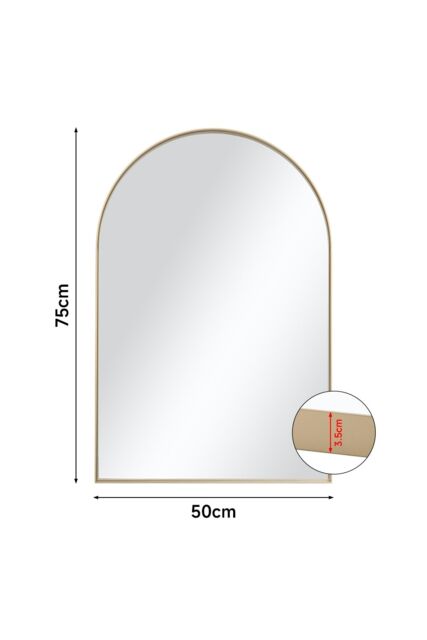 Living and Home Arch-Shape Metal Framed Wall Mirror Decorative - Gold 50*75cm Gold