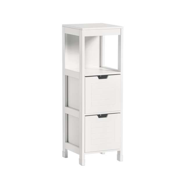 SoBuy FRG127-W,Narrow Bathroom Cabinet with 2 Drawers and 1 Shelf White White