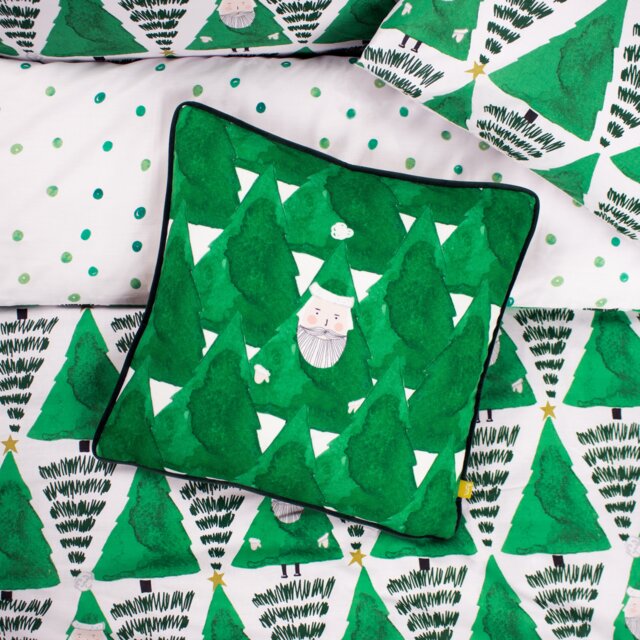 Furn Hide and Seek Santa Velvet Christmas Cushion, Green, 43 x 43cm