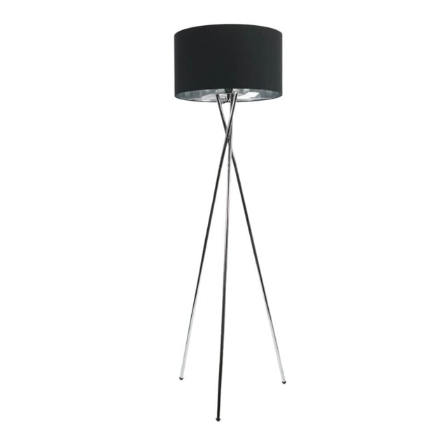 ValueLights Camden Chrome Tripod Floor Lamp Black Chrome Shade and Bulb