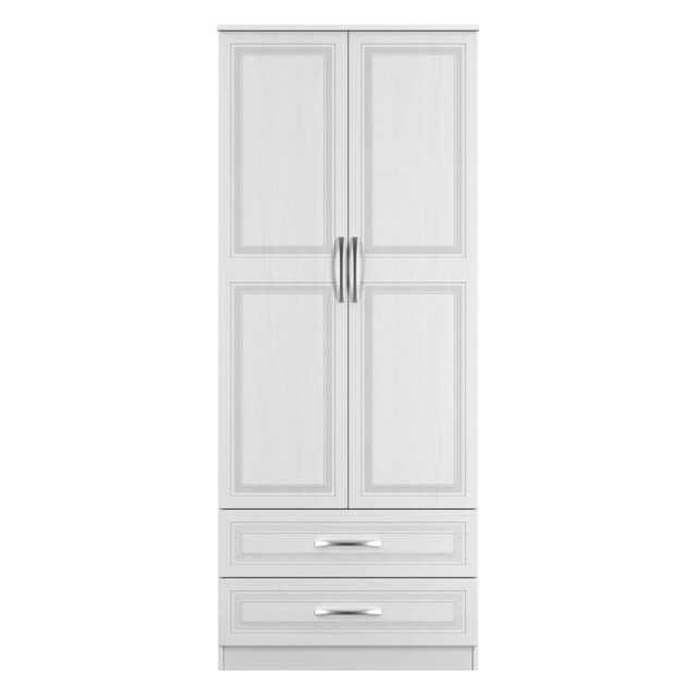 Oxford 2 Drawer Double Wardrobe in Signature White (Ready Assembled) White Signature White