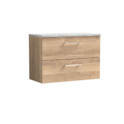 Balterley Level Wall Hung 2 Drawer Vanity Unit with Laminate Worktop for Stylish Compact Bathroom Storage Brown Bleached Cuneo Oak