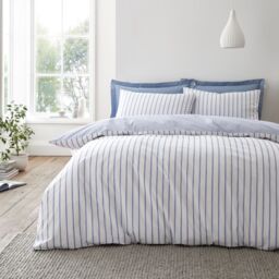 Bianca Hampton Stripe 200 Thread Count Cotton Reversible Duvet Cover Set Blue Double