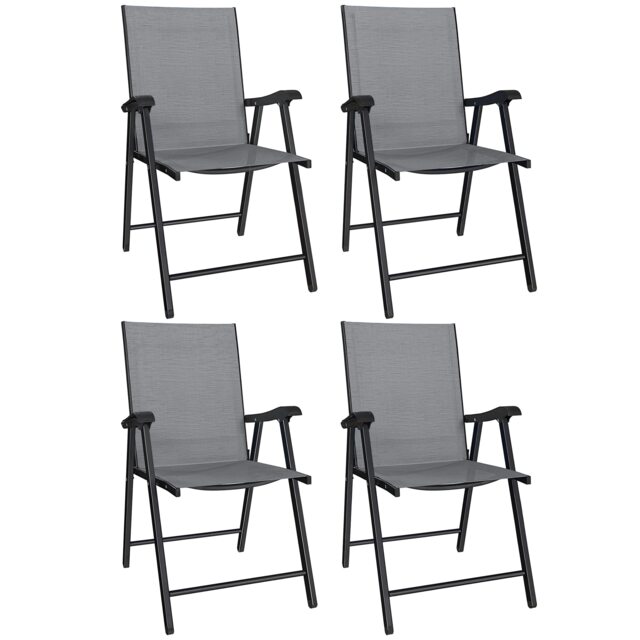 Outsunny Folding Garden Chairs Set of 4 with High Back, Armrests, Light Grey Grey Light Grey Not provided
