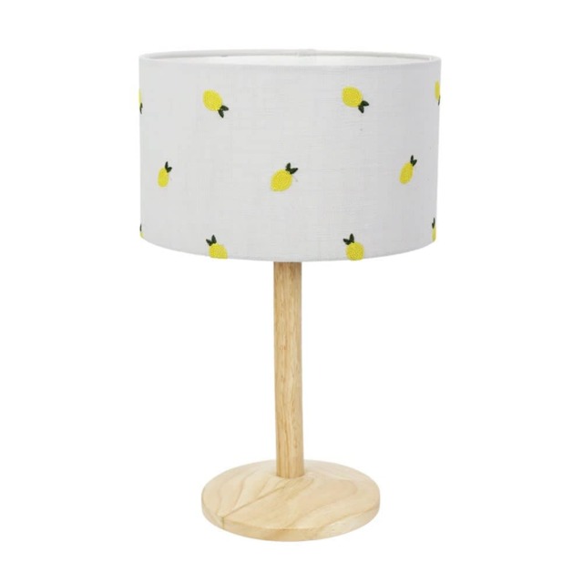 ValueLights Triston Light Wood Table Lamp Lemon Embroidered Shade