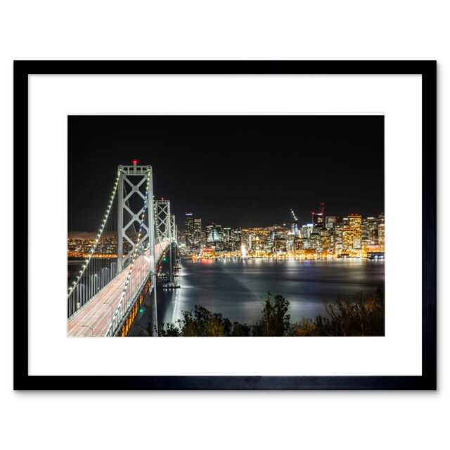 "San Francisco Oakland Bay Bridge 9x7"" Black Framed Wall Art Print"
