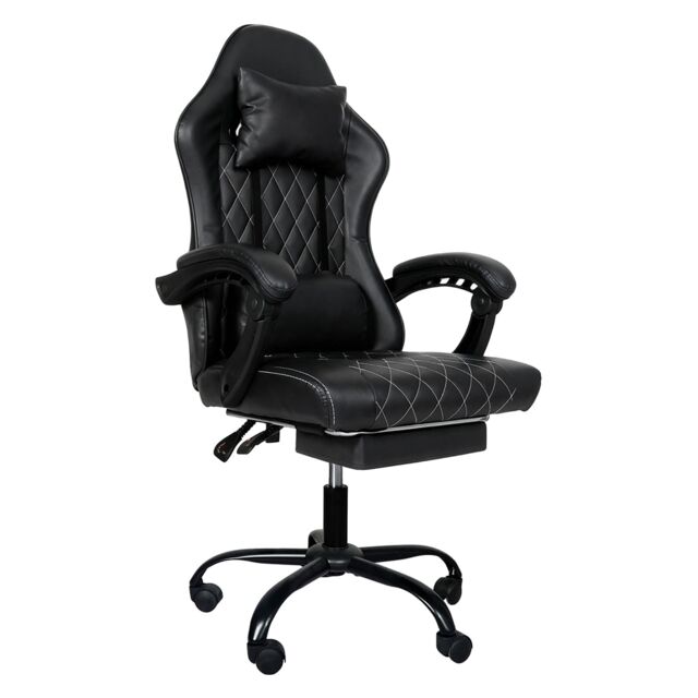 Levede Office Desk Chair PU Gaming Recliner Adjustable Height Swivel Black Black One Size