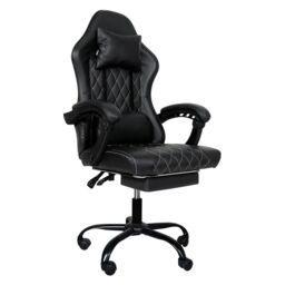 Levede Office Desk Chair PU Gaming Recliner Adjustable Height Swivel Black Black One Size