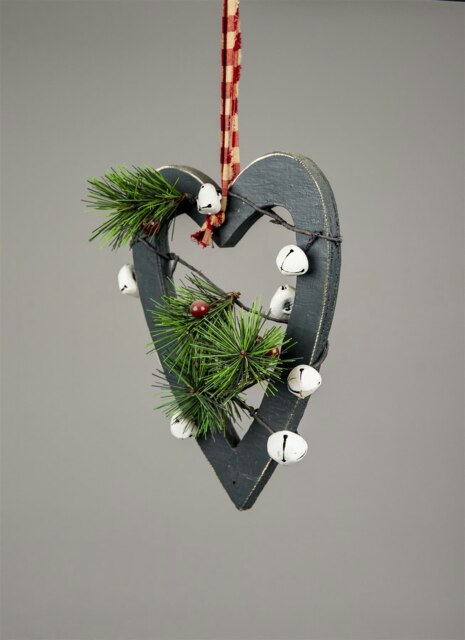 Wooden Hanging Decoration Heart Shape Green 23X1.2X30 CM