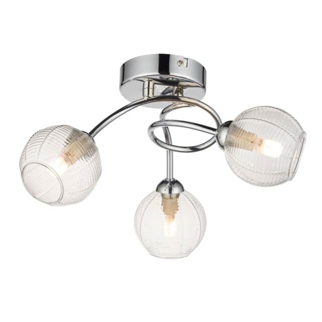 Tatton - Chrome with Ribbed Glass 3 Light Flush Ceiling Light