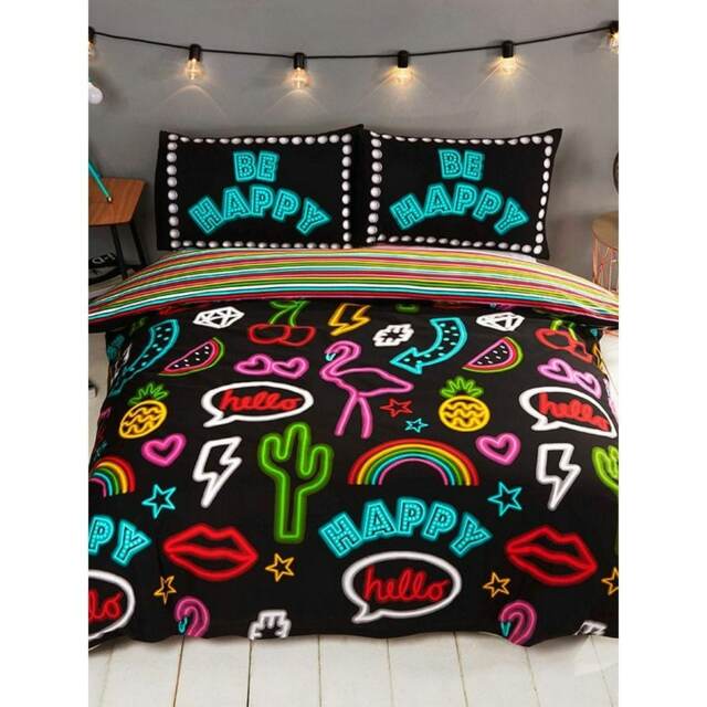 Rapport Be Happy Neon Duvet Cover Set - Multicoloured - Double Multi Double