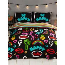 Rapport Be Happy Neon Duvet Cover Set - Multicoloured - Double Multi Double