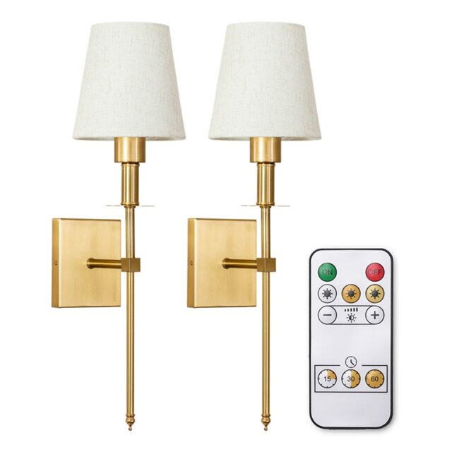 ValueLights Kincaid Pair Antique Brass Rechargeable Easy Fit Wall Light