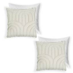 OHS 2 Pack Faux Fur Textured Arch Soft Cosy Plush Tufted Filled Cushions Cream Stone 45 x 45cm 2