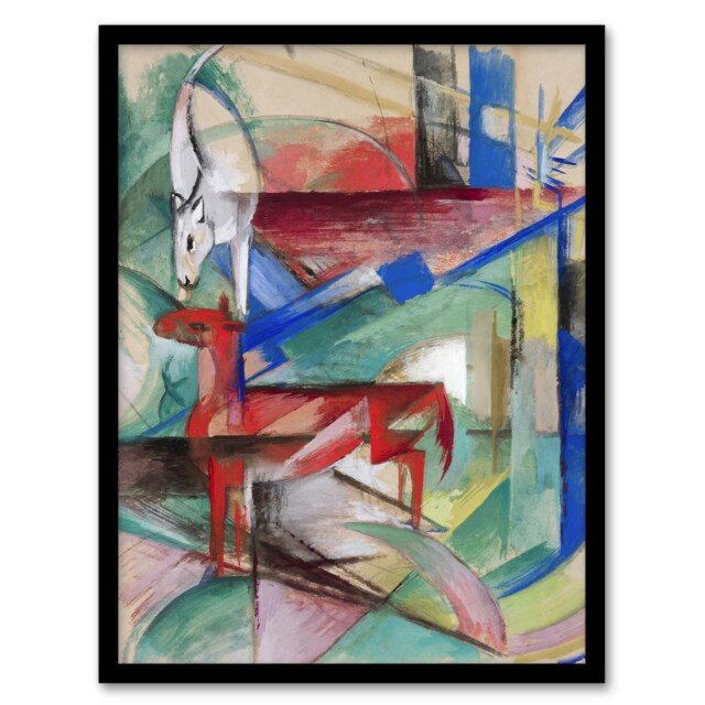 "Landscape Animals Abstract Franz Marc Vintage Framed Wall Art Print 12X16"""