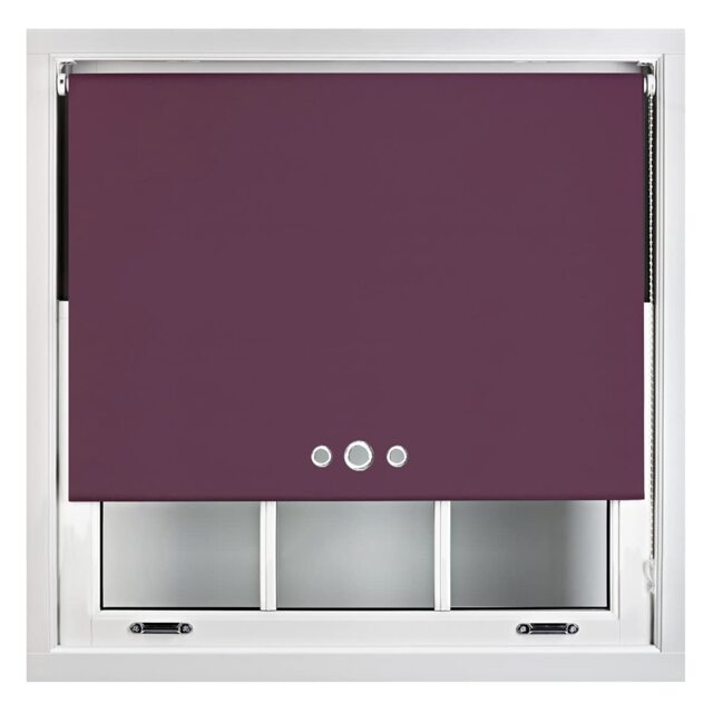 FURNISHED Custom Fit Blackout Roller Blinds with Triple Round Eyelets & Metal Fittings Purple Aubergine (W) 90cm x (L) 165cm