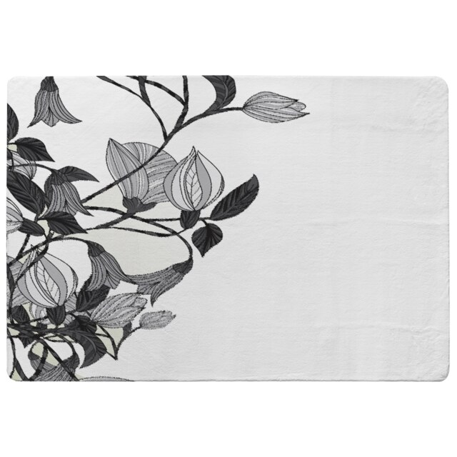 Black & White Flower Illustration Designer Rug Multi