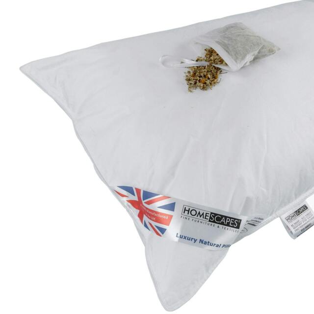 "Homescapes Goose Feather and Down Camomile Pillow with Dried Camomile Insert White 48cm x 74cm (19"" x 29"")"
