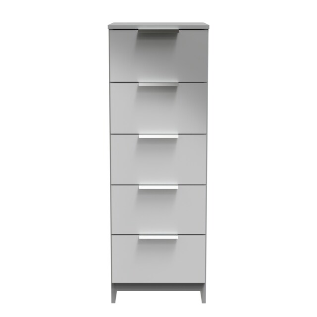 Dover 5 Drawer Tall Bedside Cabinet in Uniform Grey & Dusk Grey (Ready Assembled) Grey Uniform Grey & Dusk Grey