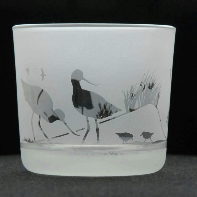 Animo Glass Engraved Votive Tealight Holder Wading Birds