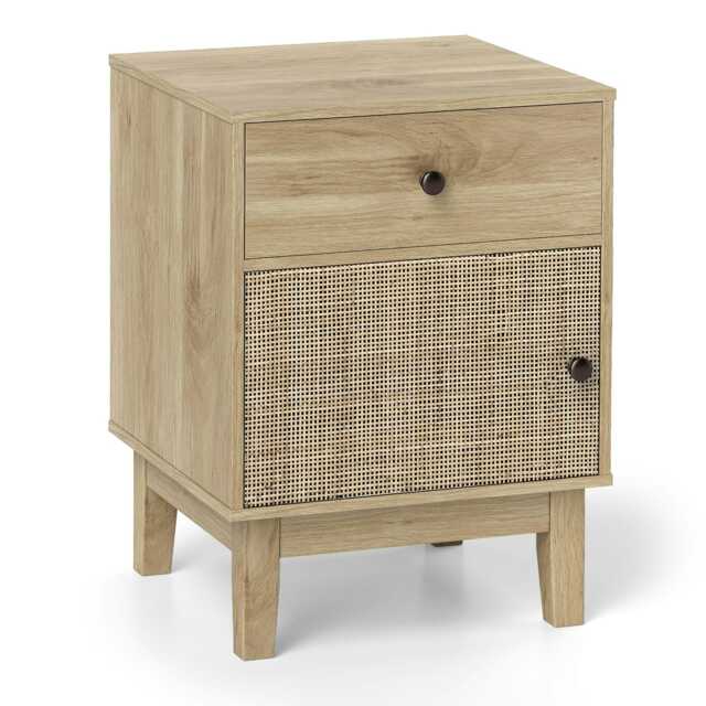 COSTWAY Rattan Nightstand Mid Bedside Table Natural Brown