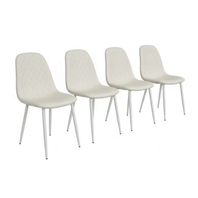 Dining Chairs Set Of 4 Cream Chairs Stitched Faux Leather Chairs, Soft Padded Seat Living Room Chairs , Kitchen Chairs
