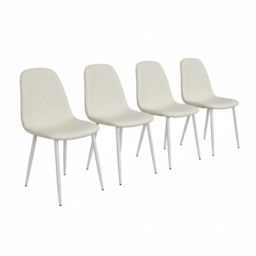 Dining Chairs Set Of 4 Cream Chairs Stitched Faux Leather Chairs, Soft Padded Seat Living Room Chairs , Kitchen Chairs