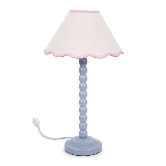 ValueLights Bobbles Powder Blue Table Lamp Pink Trim Scallop Shade Pink