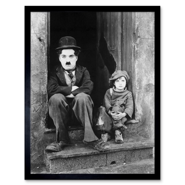 "Silent Movie Still Charlie Chaplin The Kid Photo 12x16"" Framed Wall Art Print"