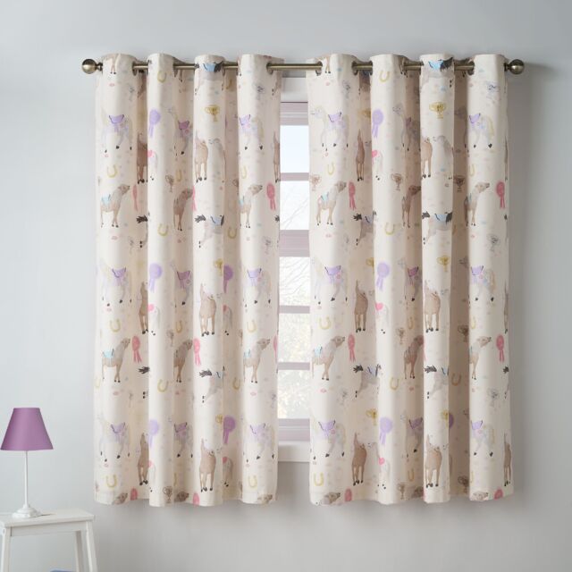 Catherine Lansfield Kids Happy Horses Fully Reversible Eyelet Curtains Cream One Size