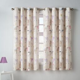 Catherine Lansfield Kids Happy Horses Fully Reversible Eyelet Curtains Cream One Size