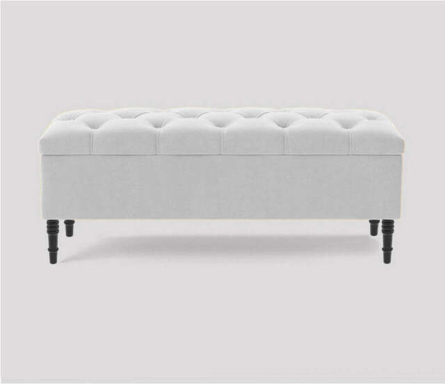 180cm Swiss Chesterfield Ottoman Storage Bench- Plush Velvet Shoe Bench - White Upholstery Footstool with Storage