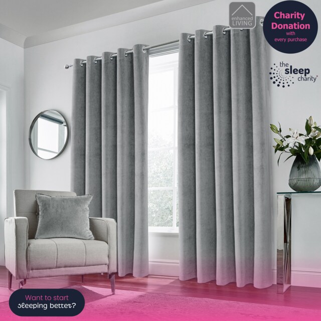 Luxury Enhanced Living Grey Velvet, Supersoft, Blackout, Thermal Pair of Curtains with Eyelet Top - 90 x 90 inch (229x229cm)