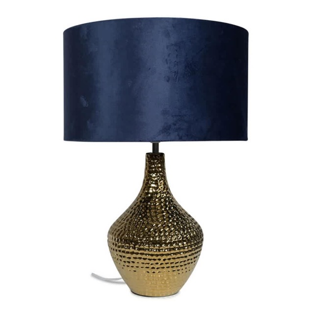ValueLights Bailey Gold Table Lamp Navy Blue Velvet Shade and Bulb