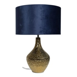 ValueLights Bailey Gold Table Lamp Navy Blue Velvet Shade and Bulb