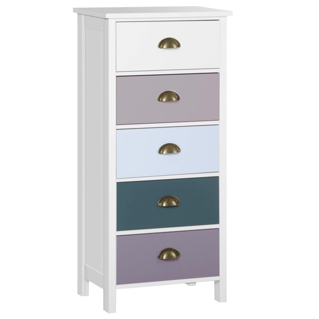 HOMCOM Slim Storage Cabinet Organiser, Chest of Drawers, 5-Drawer Dresser with Metal Handle for Living Room, Bedroom, Blue