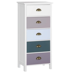HOMCOM Slim Storage Cabinet Organiser, Chest of Drawers, 5-Drawer Dresser with Metal Handle for Living Room, Bedroom, Blue
