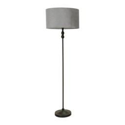 ValueLights Maggie Black Metal Candlestick Floor Lamp Grey Velvet Shade
