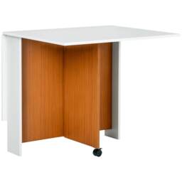 HOMCOM Folding Dining Table Writing Desk Workstation with Casters Teak Colour, White